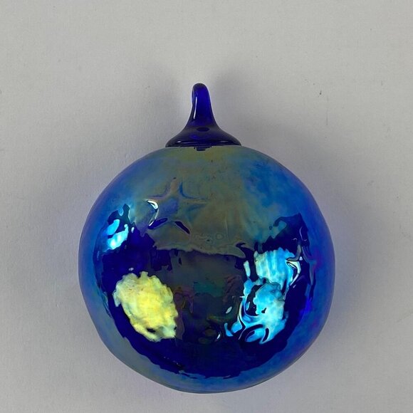 Hand Blown Iridescent Glass Ornament Half Moon Stars Design Blue Purple Vintage - Picture 5 of 10